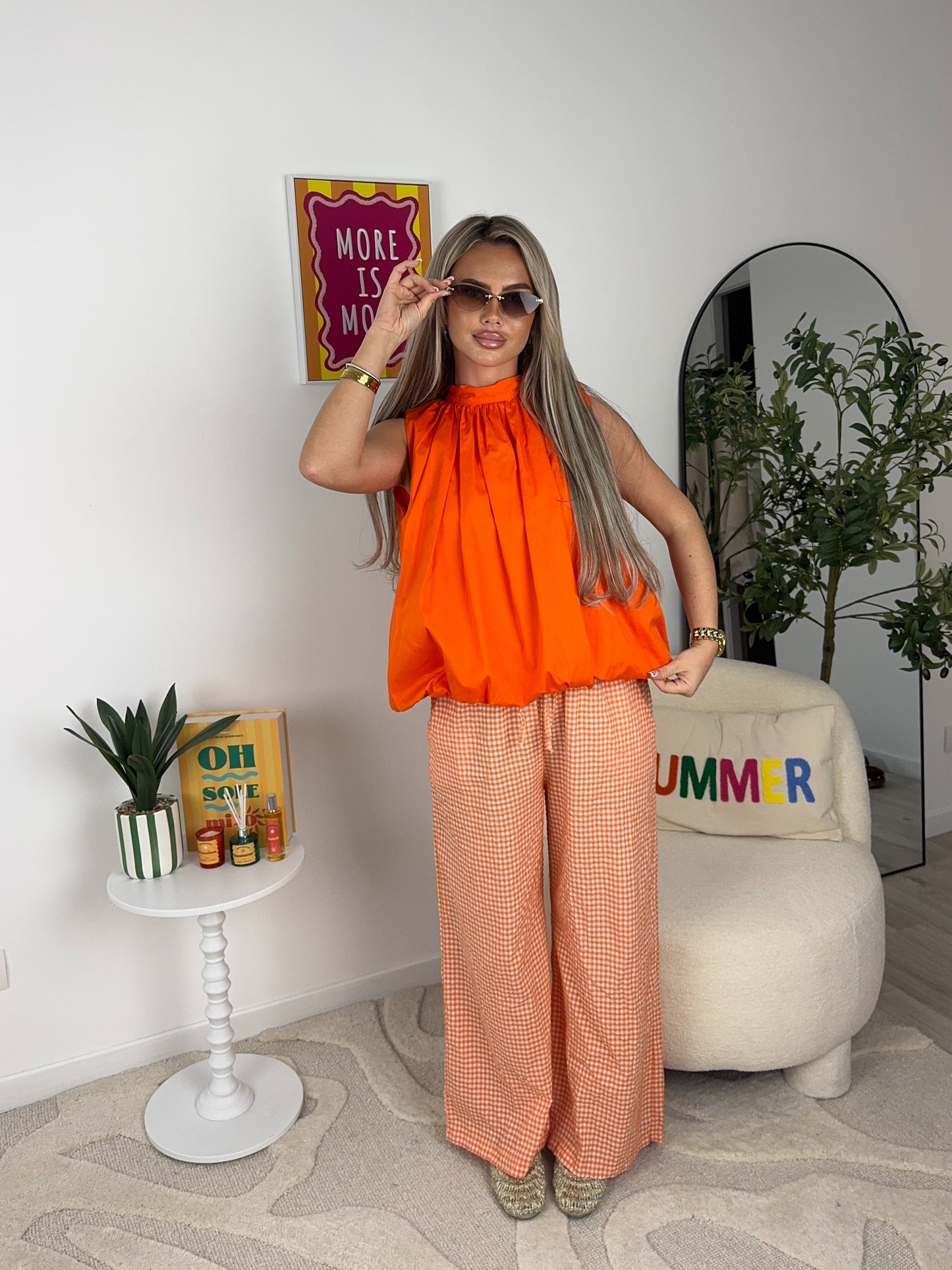 PANTALON VICHY (orange/vert )