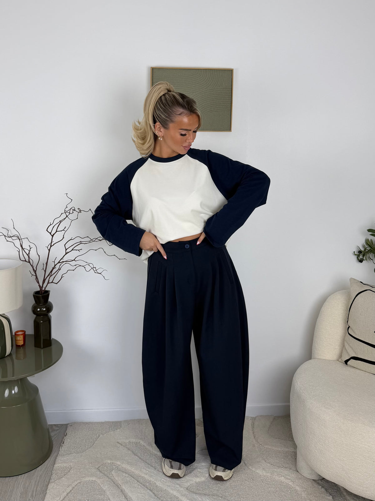 PANTALON LOLA BARREL (bleu/taupe)